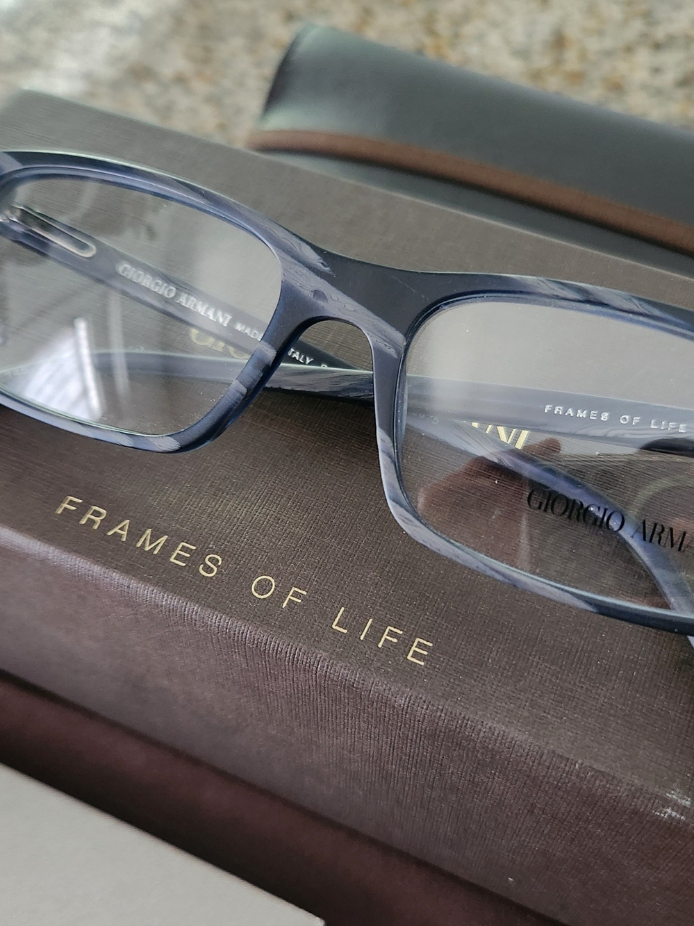 Giorgio Armani Men’s Gray Marbled Rectangle Glasses